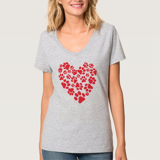Dog Paw Prints Heart T-Shirt (Front)