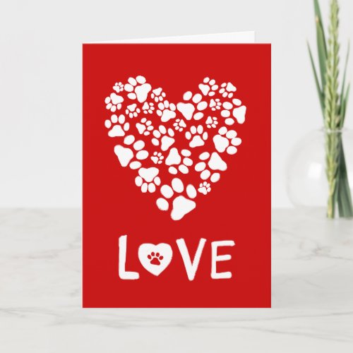 Dog Paw Prints Heart Valentines Day Love Card