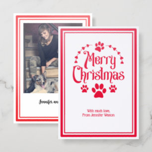 Dog Paw Prints Hearts Christmas One Image Letterpress Photo Cards