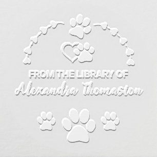 Dog Paw Prints Hearts Library Book Name Embosser