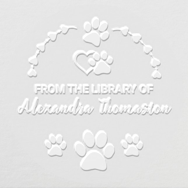 Dog Paw Prints Hearts Library Book Name Embosser (Design)