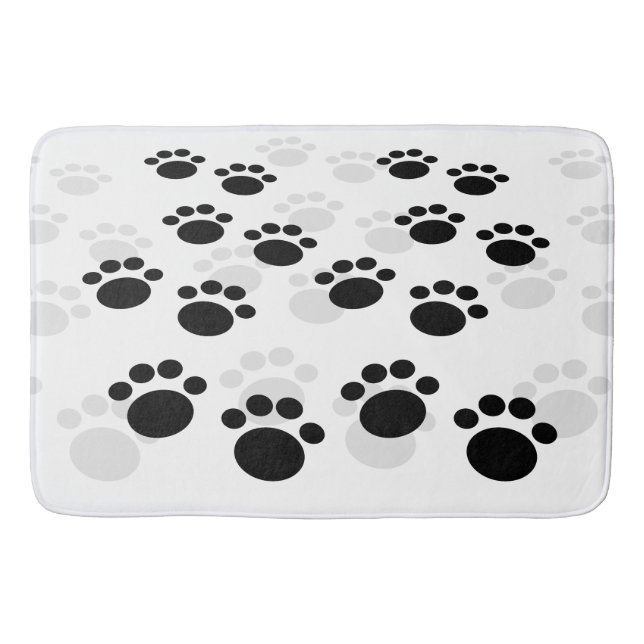 Dog Paw Prints In Black and Gray Pattern Bath Mat (Front)