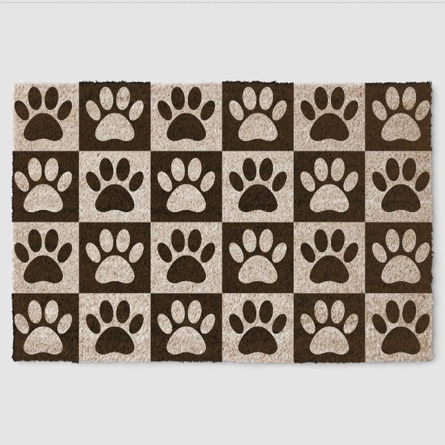 Dog Paw Prints In Squares Custom Fiber Doormat (Front)