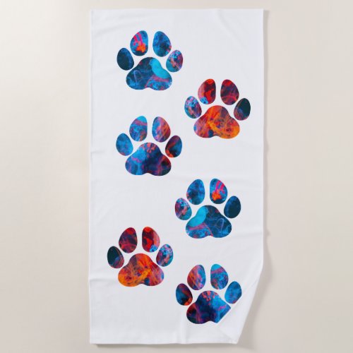 Dog Paw Prints _ Ink in Water Beach Towel