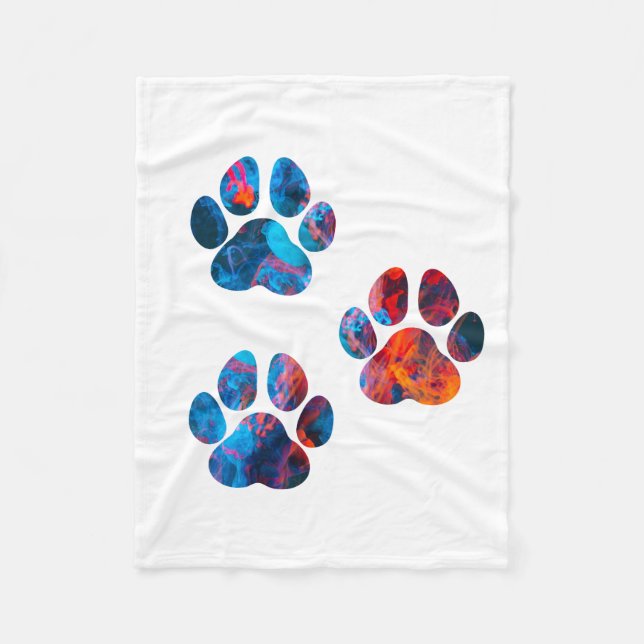 Dog Paw Prints - Ink in Water Fleece Blanket (Front)