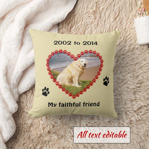 Dog paw prints memorial your photo pillow