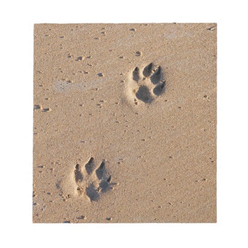 Dog paw prints on a sandy beach notepad