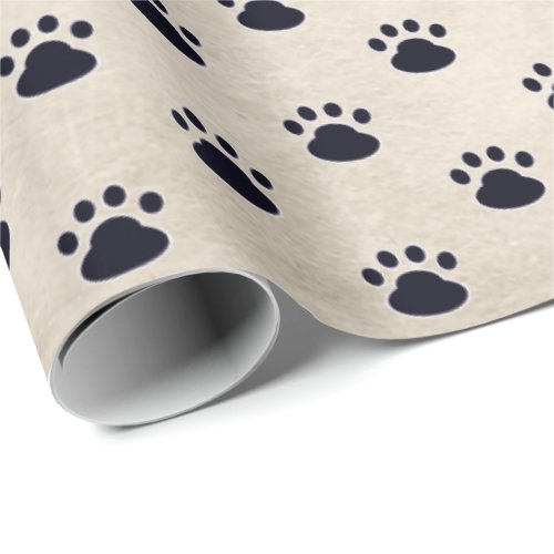 Dog Paw Prints On Beige Background Wrapping Paper