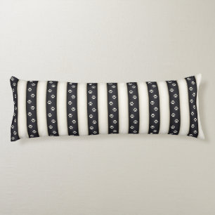 Dog Paw Prints on Black & Antique White Stripes Body Pillow