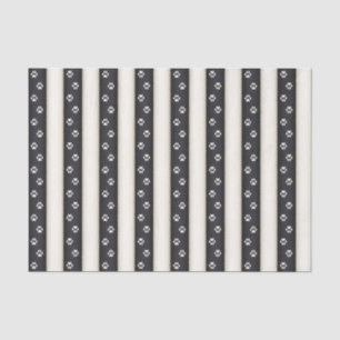 Dog Paw Prints on Black & Antique White Stripes Tissue Paper