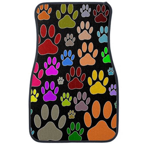 Dog Paw Prints On Black Background Canine Art Car Floor Mat