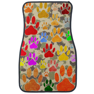 Dog Paw Prints On Camo Background Car Floor Mat