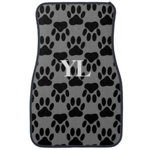Dog Paw Prints On Gray Background With Initials Car Floor Mat