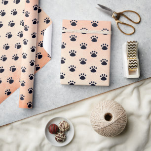 Dog Paw Prints On Orange Texture Wrapping Paper