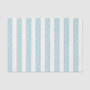 Dog Paw Prints on Pale Blue & Antique White Stripe Tissue Paper