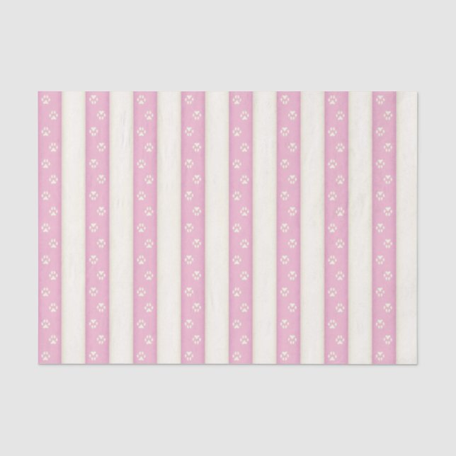 Dog Paw Prints on Pink & White Stripes Pretty Tissue Paper (Front)