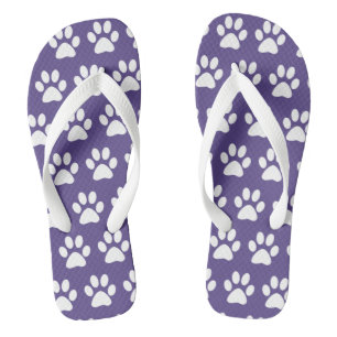 Dog Paw Prints On Purple Flip Flops