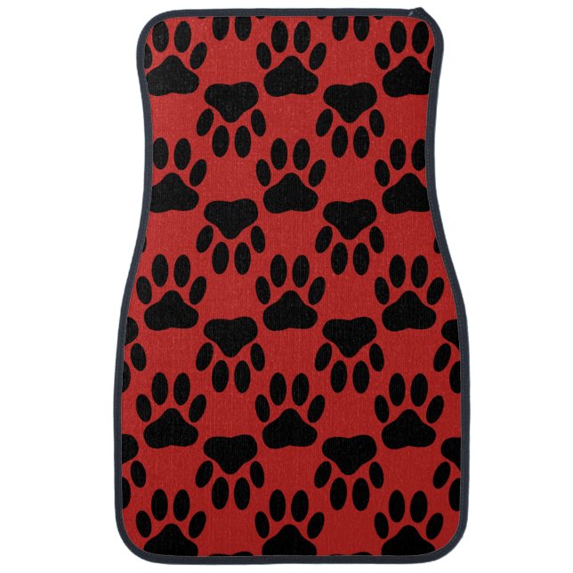 Dog Paw Prints On Red Background Car Floor Mat (Front)
