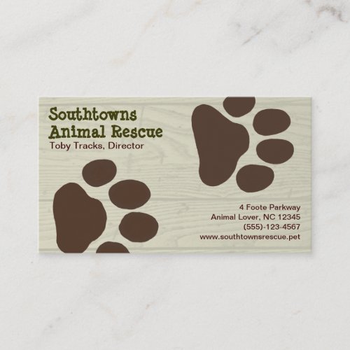 Dog Paw Prints on Rustic Wood Style Background Business Card