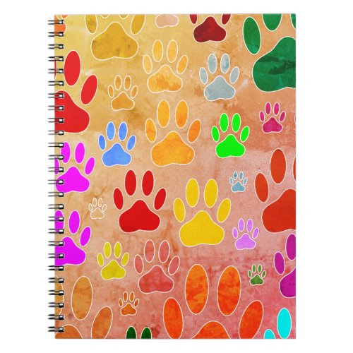 Dog Paw Prints On Vintage Background Notebook