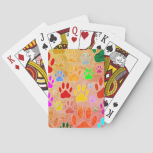 Dog Paw Prints On Vintage Background Poker Cards