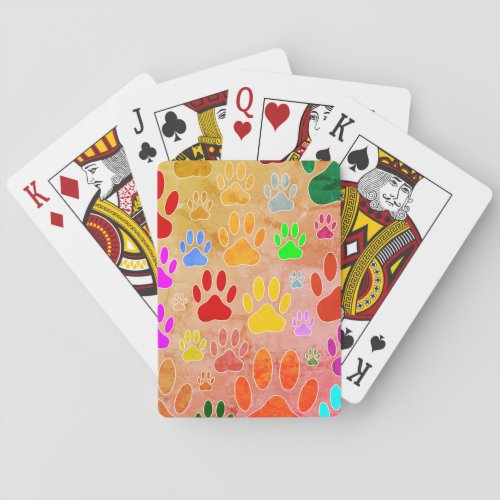 Dog Paw Prints On Vintage Background Poker Cards