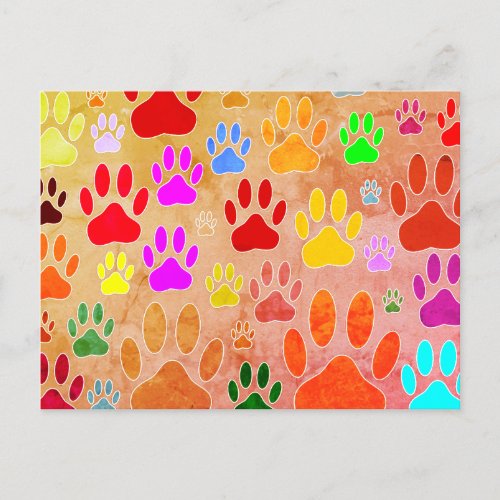 Dog Paw Prints On Vintage Background Postcard