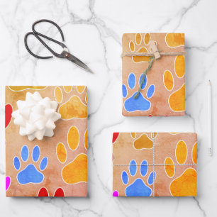 Dog Paw Prints On Vintage Background Wrapping Paper Sheets