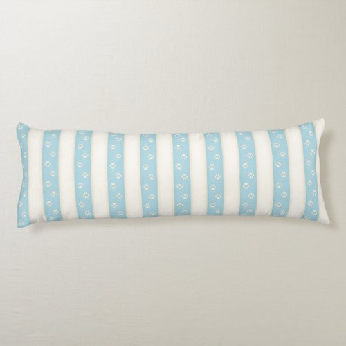 Dog Paw Prints oPale Blue  Antique White Stripes Body Pillow