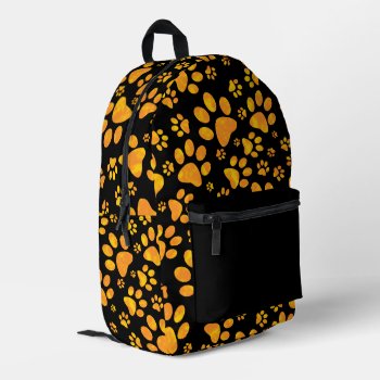 Dog Paw Prints Orange Printed Backpack by ironydesigns at Zazzle