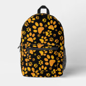 Dog Paw Prints Orange Printed Backpack (Front)