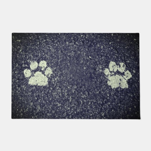 Dog Paw Prints Paint on Asphalt Doormat