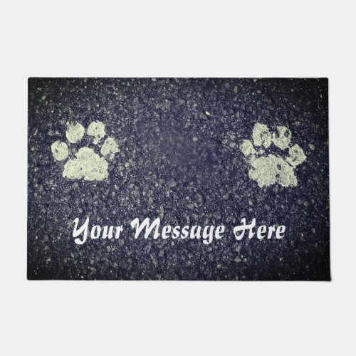 Dog Paw Prints Paint on Asphalt Your Message Doormat