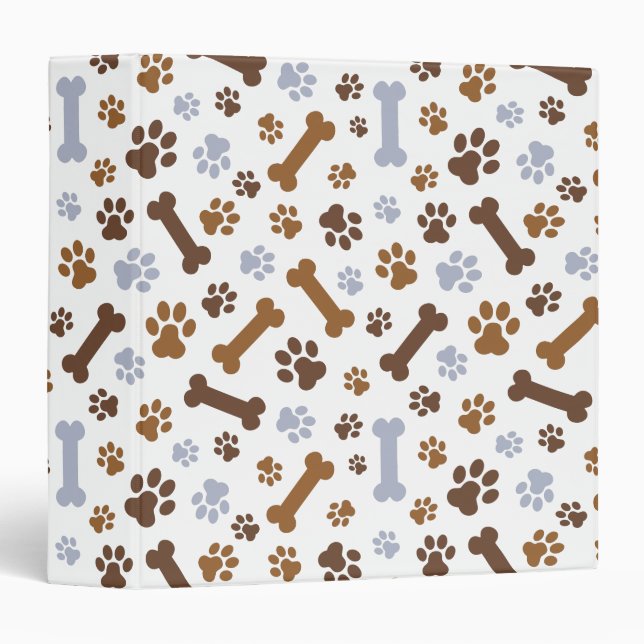 Dog Paw Prints Pattern 3 Ring Binder (Front/Spine)