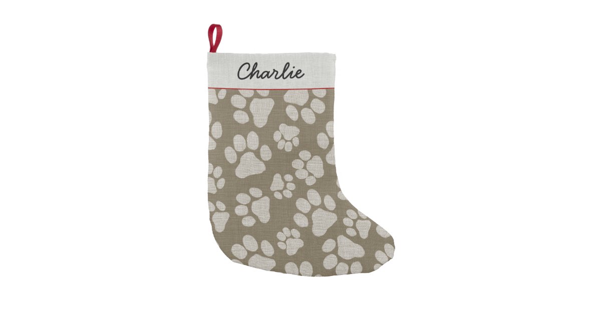 Dog Paw Prints Pattern Cute Custom Pet Lover's Small Christmas Stocking ...