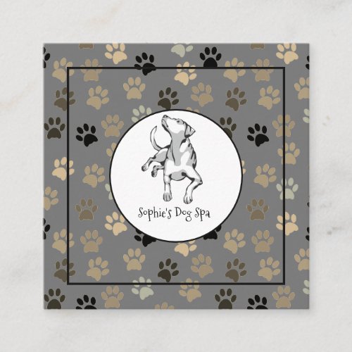 Dog Paw Prints Pattern Dog Grooming Spa Square Business Card