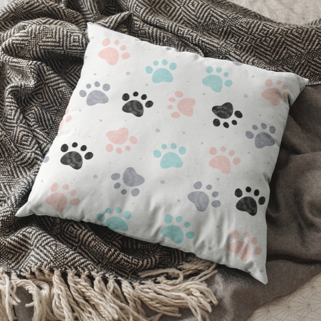 Dog paw prints pattern throw pillow (Creator Uploaded)