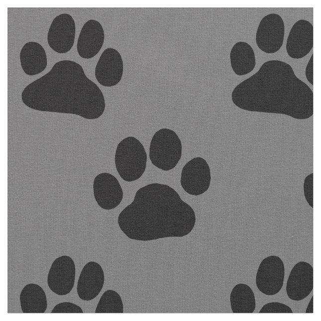 Dog Paw Prints Patterned Black and Grey Fabric (Close Up)