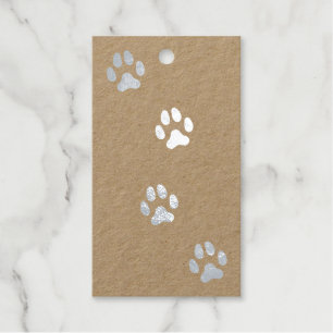 Dog Paw Prints Pet Friendly Custom Silver Foil Gift Tags