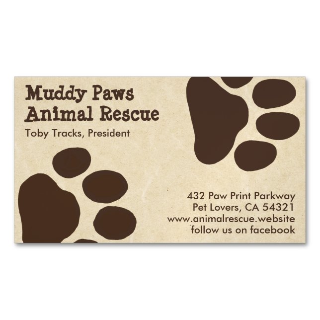 Dog Paw Prints - Pet Services Business Card Magnet (Front)