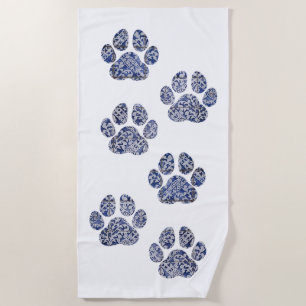 Dog Paw Prints - Portuguese Tiles Beach Towel