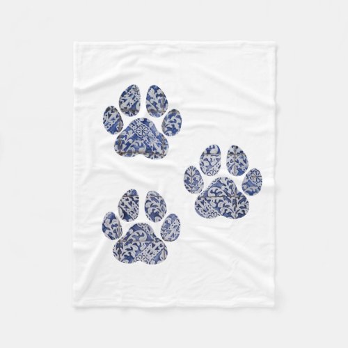 Dog Paw Prints _ Portuguese Tiles Fleece Blanket