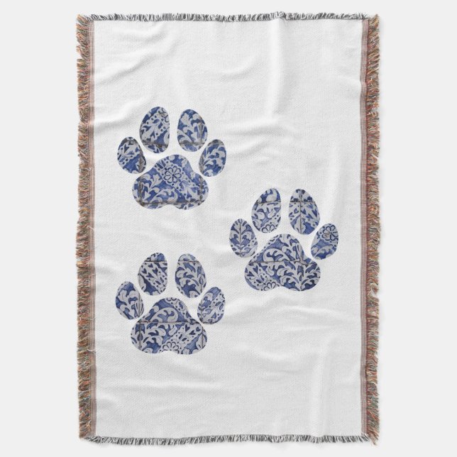 Dog Paw Prints - Portuguese Tiles Throw Blanket (Front Vertical)