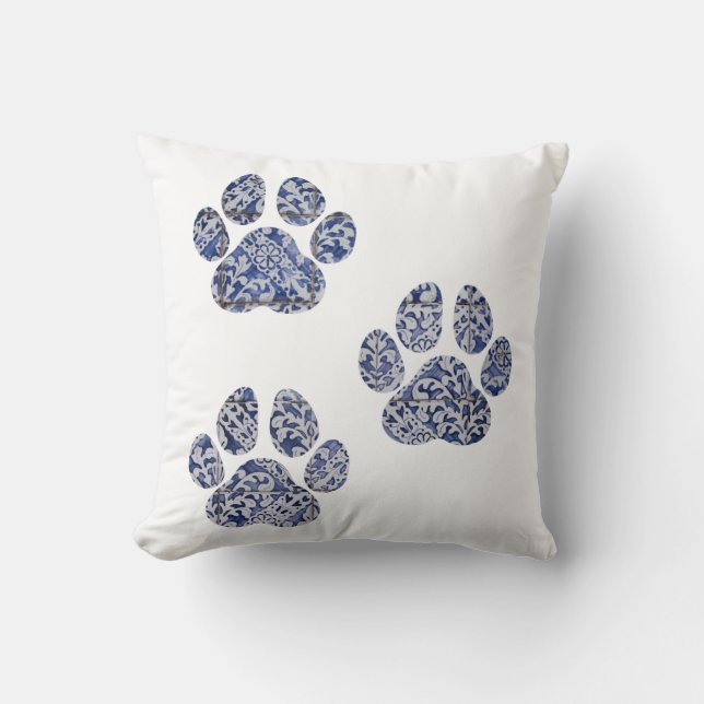 Dog Paw Prints - Portuguese Tiles  Throw Pillow (Front)