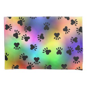 Dog Paw Prints Rainbow Pillow Case