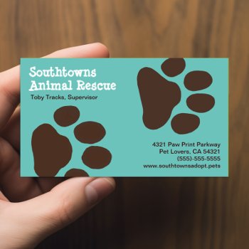 Dog Paw Prints Teal And Brown Pet Care Animals Business Card by jennsdoodleworld at Zazzle