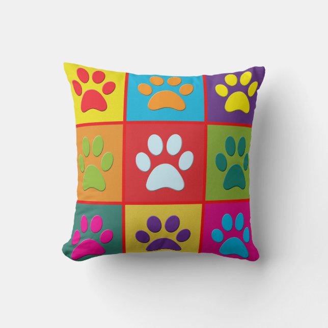 Dog Paw Prints Throw Pillow (Front)