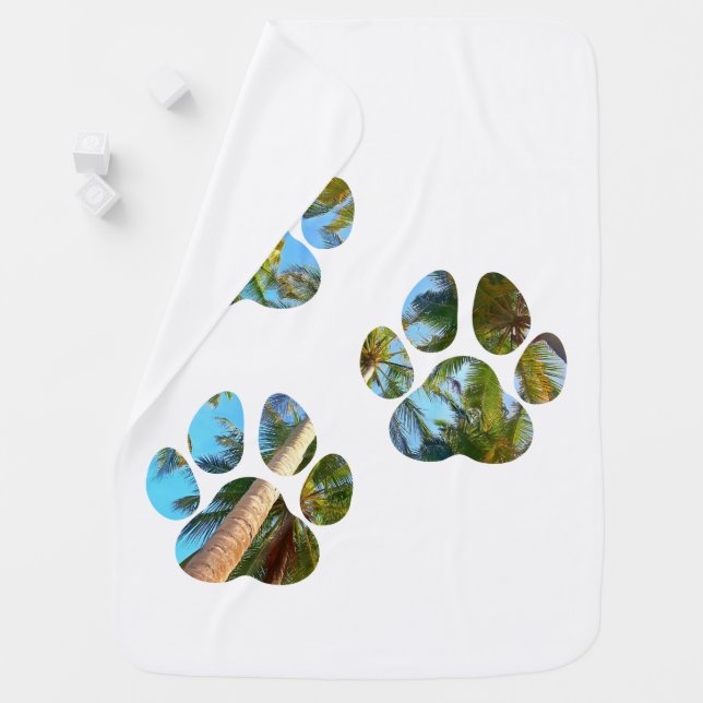 Dog Paw Prints - Tropical Palm Trees Baby Blanket (In Situ)