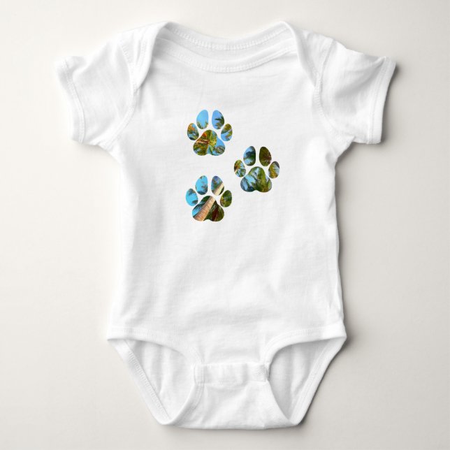 Dog Paw Prints - Tropical Palm Trees Baby Bodysuit (Front)
