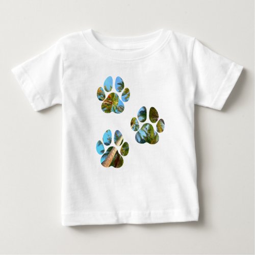 Dog Paw Prints _ Tropical Palm Trees Baby T_Shirt